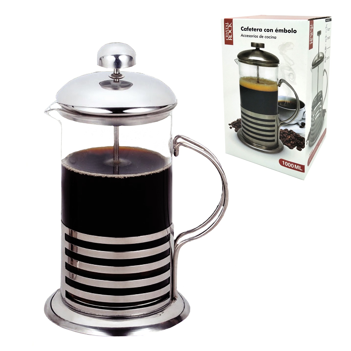 Tazas de café de cristal (x6) con soporte de metal negro COFFEE CLUB